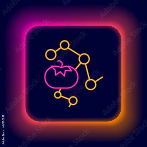 Glowing neon line Genetically modified food icon isolated on black background. GMO fruit. Colorful outline concept. Vector