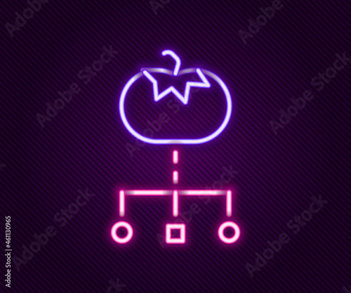 Glowing neon line Genetically modified food icon isolated on black background. GMO fruit. Colorful outline concept. Vector