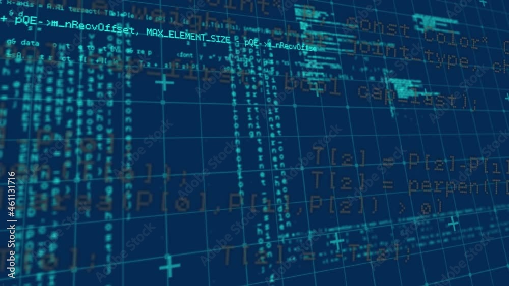 Animation of data processing over grid on blue background Animation of data processing over grid on blue background
