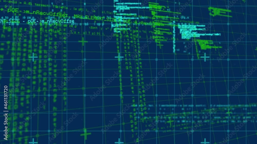 Animation of data processing over grid on blue background Animation of data processing over grid on blue background