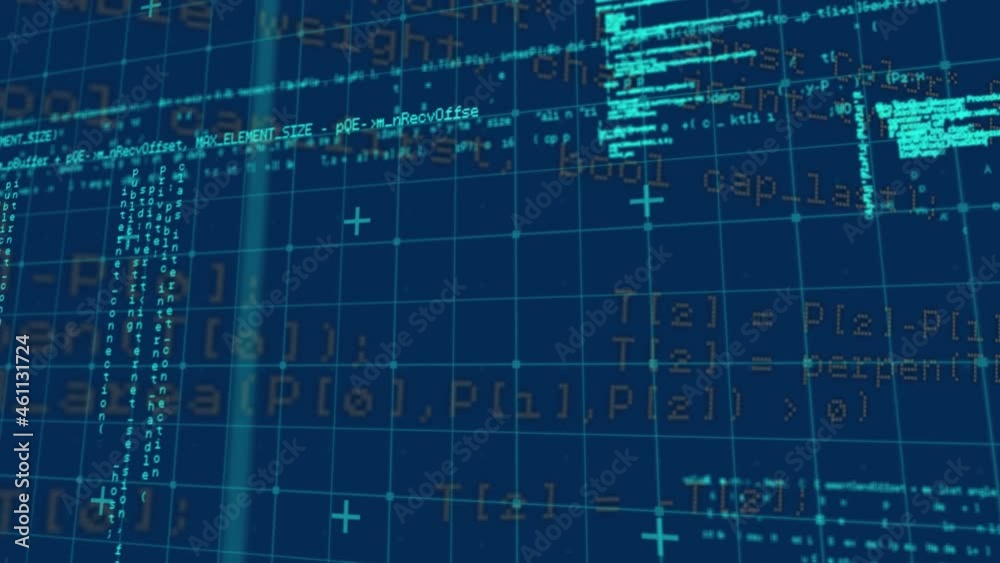 Animation of data processing over grid on blue background Animation of data processing over grid on blue background