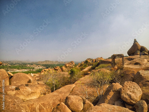 View from top of Malyavantha hill located in Hampi, India photo