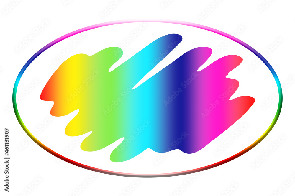 Illustration of abstract logo background of rainbow colors in the shape of a brush with a circle Illustration of abstract logo background of rainbow colors in the shape of a brush with a circle