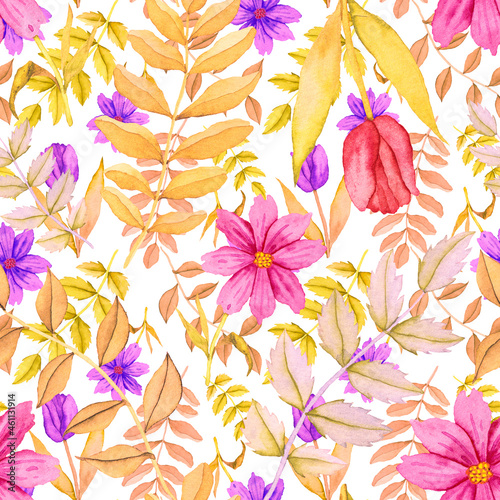 Watercolor seamless pattern with flowers. Vintage floral pattern. Flower seam...