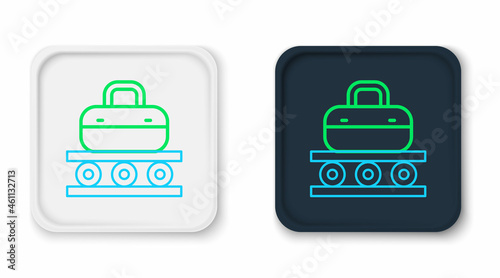 Line Airport conveyor belt with passenger luggage, suitcase, bag, baggage icon isolated on white background. Colorful outline concept. Vector