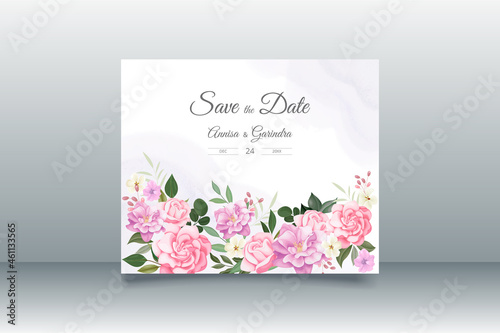 Elegant wedding invitation cards template with pink and blush roses design Premium Vector 