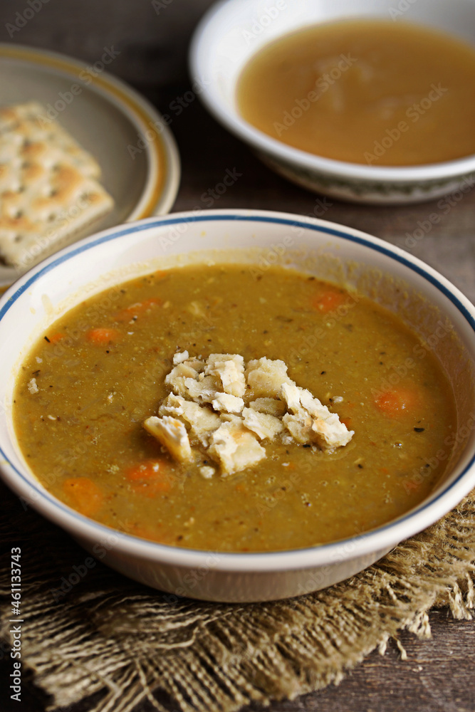Split Pea Soup on Dark and Moody Background Split Pea Soup on Dark and Moody Background