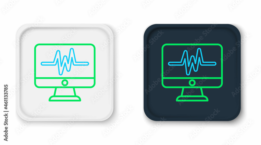 Line Computer monitor with cardiogram icon isolated on white background. Monitoring icon. ECG monitor with heart beat hand drawn. Colorful outline concept. Vector Line Computer monitor with cardiogram icon isolated on white background. Monitoring icon. ECG monitor with heart beat hand drawn. Colorful outline concept. Vector