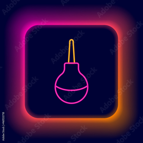 Glowing neon line Enema icon isolated on black background. Enema with a plastic tip. Medical pear. Colorful outline concept. Vector