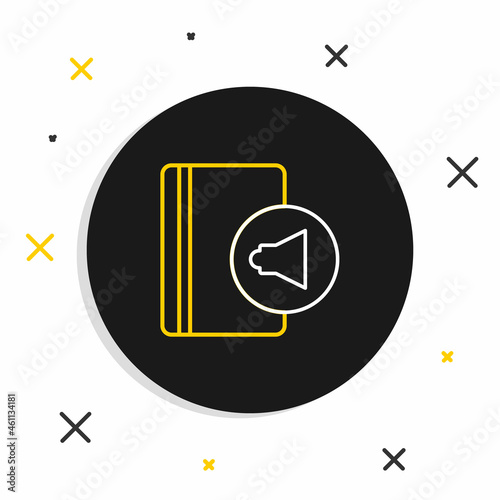 Line Audio book icon isolated on white background. Book with headphones. Audio guide sign. Online learning concept. Colorful outline concept. Vector