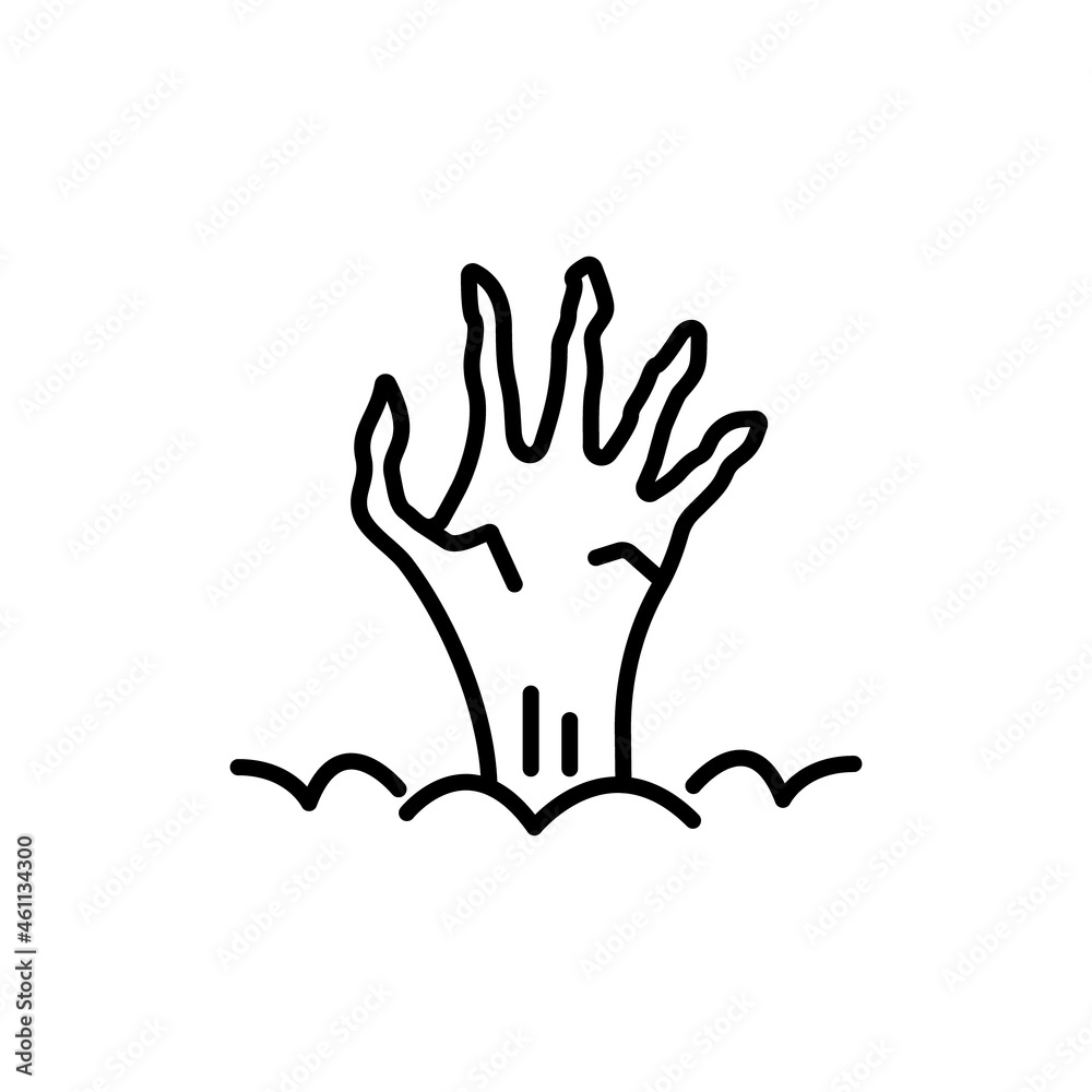 Dead Man's Hand Sticking Out Ground Line Icon. Zombie's Hand Halloween Decorations Outline Pictogram. Scary Monster's Bony Arm for Halloween Linear Icon. Editable Stroke. Isolated Vector Illustration Dead Man's Hand Sticking Out Ground Line Icon. Zombie's Hand Halloween Decorations Outline Pictogram. Scary Monster's Bony Arm for Halloween Linear Icon. Editable Stroke. Isolated Vector Illustration