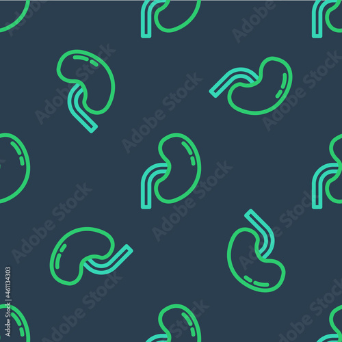 Line Human kidney icon isolated seamless pattern on blue background. Vector