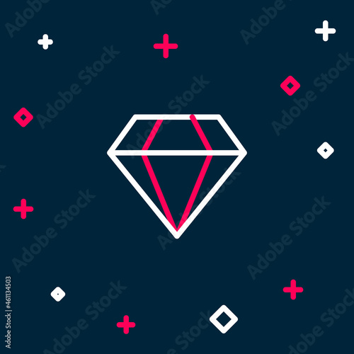 Line Diamond icon isolated on blue background. Jewelry symbol. Gem stone. Colorful outline concept. Vector
