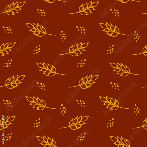 Wheat seamless pattern. Vector seamless pattern with silhouettes of wheat ears. Whole grain, natural, organic background for bakery package, bread products. Vector illustration. Corn texture.