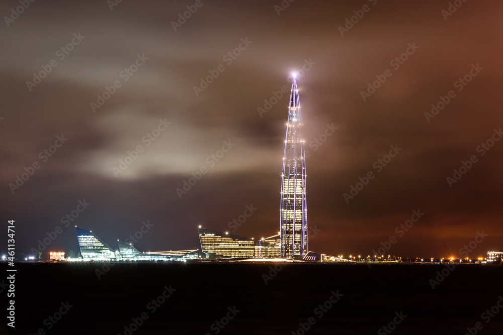 Obraz premium Panorama of a skyscraper in the clouds. Saint Petersburg.