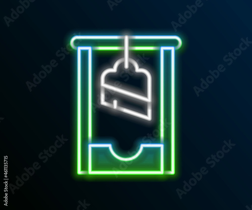Glowing neon line Guillotine medieval execution icon isolated on black background. Colorful outline concept. Vector