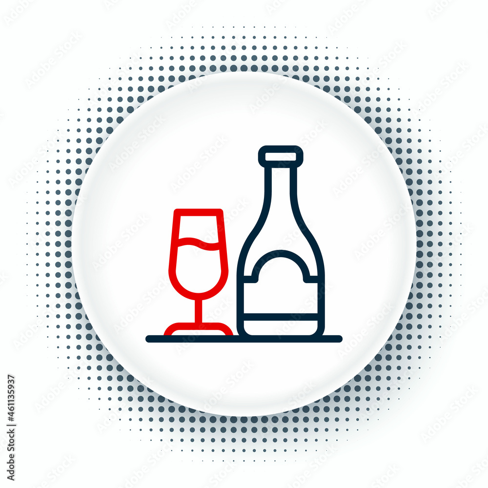 Line Wine bottle with glass icon isolated on white background. Colorful outline concept. Vector Line Wine bottle with glass icon isolated on white background. Colorful outline concept. Vector