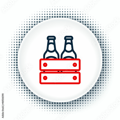 Line Pack of beer bottles icon isolated on white background. Wooden box and beer bottles. Case crate beer box sign. Colorful outline concept. Vector