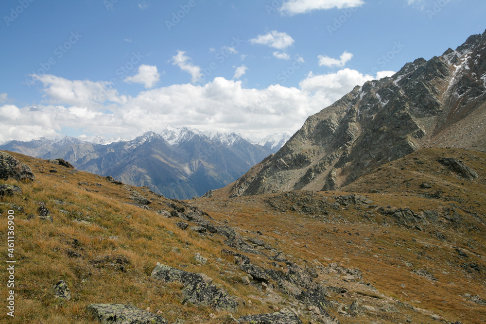 View of the Caucasus Mountains, Elbrus region, Russia.