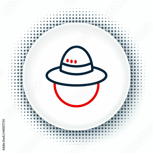 Line Camping hat icon isolated on white background. Beach hat panama. Explorer travelers hat for hunting, hiking, tourism. Colorful outline concept. Vector