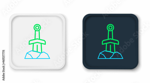 Line Sword in the stone icon isolated on white background. Excalibur the sword in the stone from the Arthurian legends. Colorful outline concept. Vector