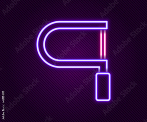 Glowing neon line Hacksaw icon isolated on black background. Metal saw for wood and metal. Colorful outline concept. Vector