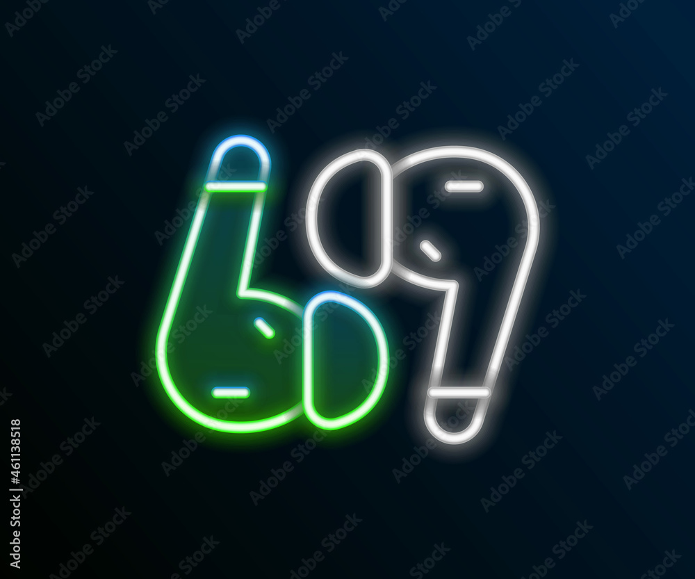 Glowing neon line Air headphones icon icon isolated on black background. Holder wireless in case earphones garniture electronic gadget. Colorful outline concept. Vector Glowing neon line Air headphones icon icon isolated on black background. Holder wireless in case earphones garniture electronic gadget. Colorful outline concept. Vector