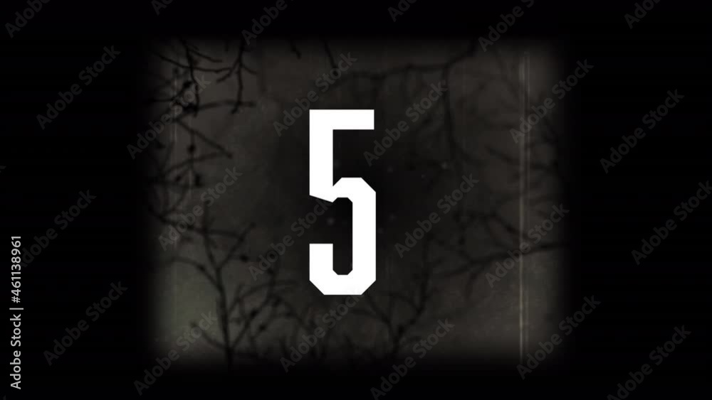 Number countdown over vhs glitch effect against creepy trees on black background Number countdown over vhs glitch effect against creepy trees on black background