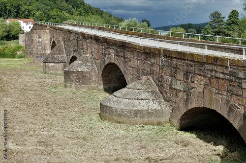 Westseite der Werrabrücke / Brücke der Einheit mit Landschaften in Vacha / Thüringen photo