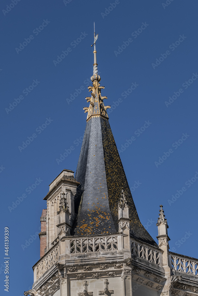 Architectural detail of Castle of Dukes of Brittany (Chateau des ducs de Bretagne). Castle was residence of Dukes of Brittany between XIII and XIV centuries. Nantes, Loire-Atlantique, France.