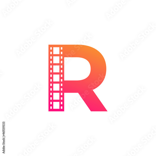 Initial Letter R with Reel Stripes Filmstrip for Film Movie Cinema Production Studio Logo Inspiration