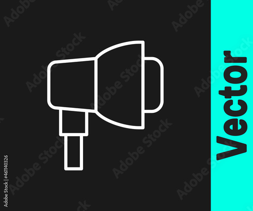 White line Studio light bulb in softbox icon isolated on black background. Shadow reflection design. Vector