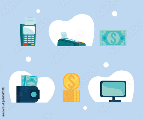 six mobile transaction icons