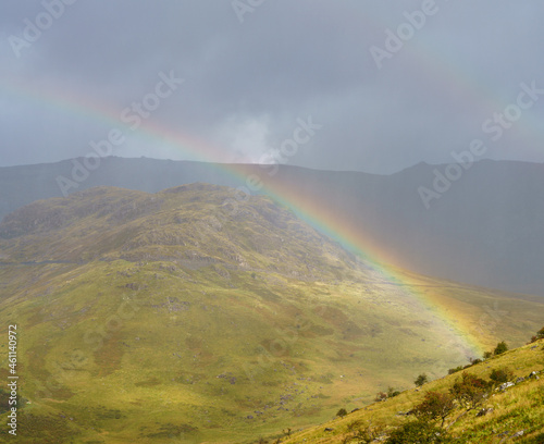 scenic view of valleys and mountains in Snowdonia national park Wales