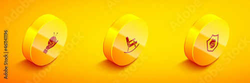 Set Isometric Yarn ball with knitting needles, Rocking chair and Grandmother icon. Vector