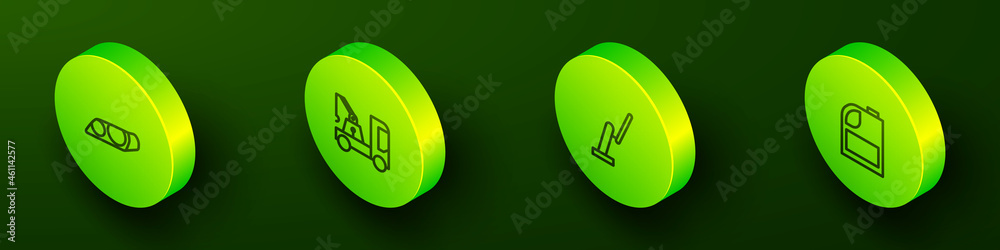 Set Isometric line Car headlight, Tow truck, Windscreen wiper and Canister for motor machine oil icon. Vector Set Isometric line Car headlight, Tow truck, Windscreen wiper and Canister for motor machine oil icon. Vector