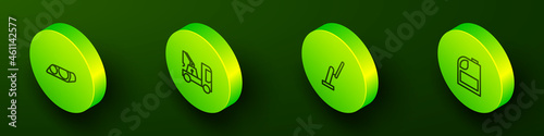 Set Isometric line Car headlight, Tow truck, Windscreen wiper and Canister for motor machine oil icon. Vector