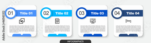 Set line House plan, contract, Online real estate house and Bed. Business infographic template. Vector