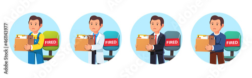 Just fired worker. Dismissed employee holding box