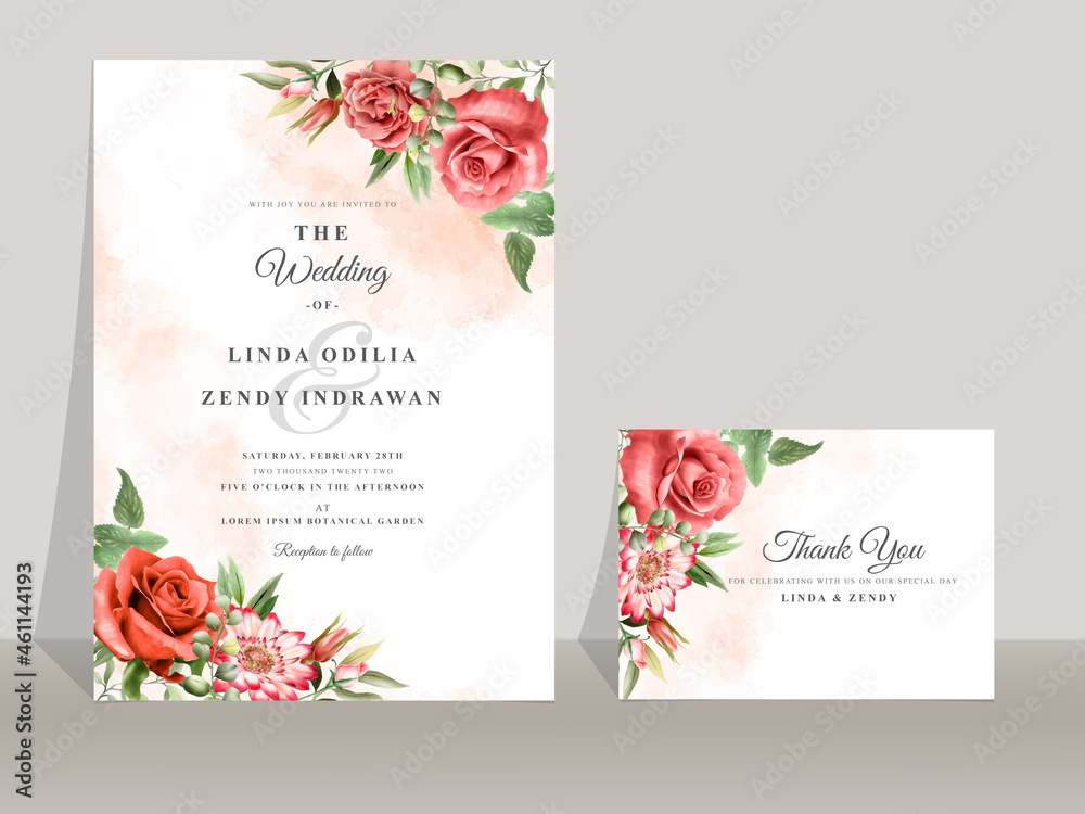 Beautiful red rose wedding invitation templates