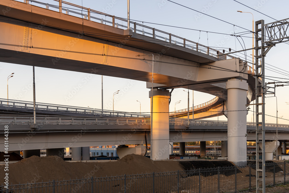 Construction of an automobile turning overpass. Two-level road junction and improvement of the roadside area Construction of an automobile turning overpass. Two-level road junction and improvement of the roadside area