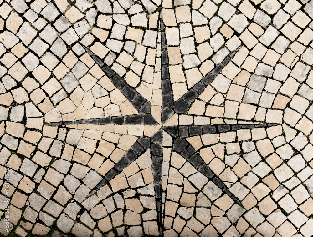 Compass rose in portuguese sidewalk. Stock Photo | Adobe Stock