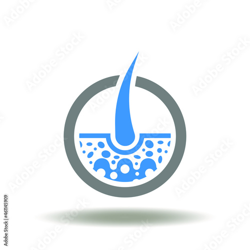 Vector illustration of hair follicle. Symbol of hair scientific research. Icon of hairs care innovation technology.