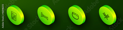 Set Isometric line False jaw in glass, Bed, Eyeglasses and Crutch or crutches icon. Vector