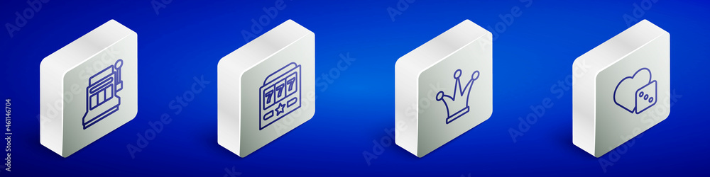 Set Isometric line Slot machine, with jackpot, Joker playing card and Game dice icon. Vector
