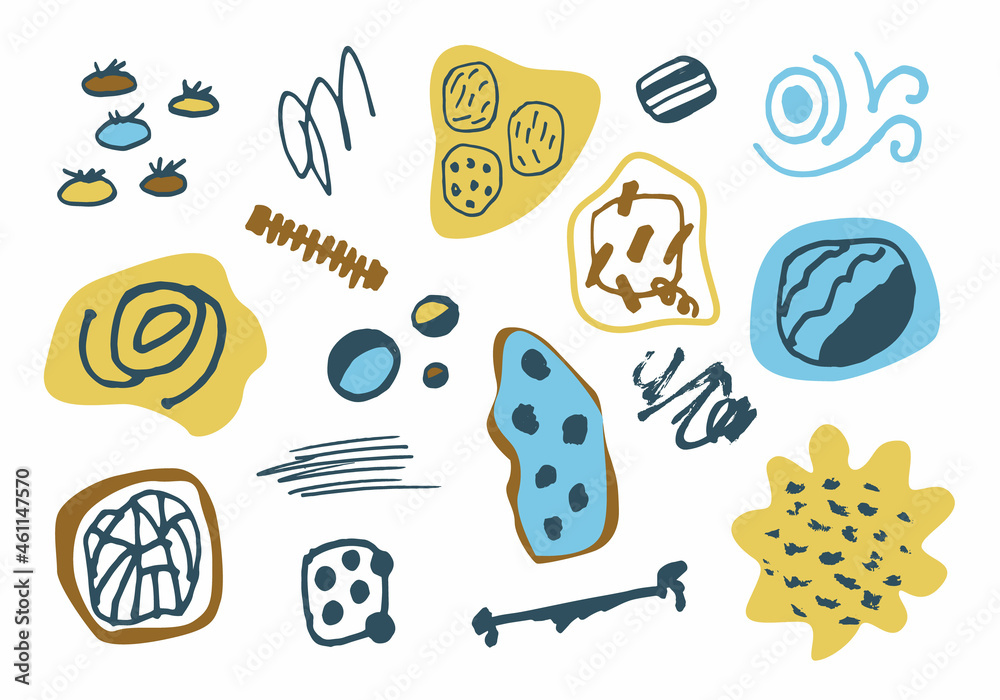A collection of hand-drawn creative elements. A set of abstract shapes and doodle objects. Modern trendy vector illustrations