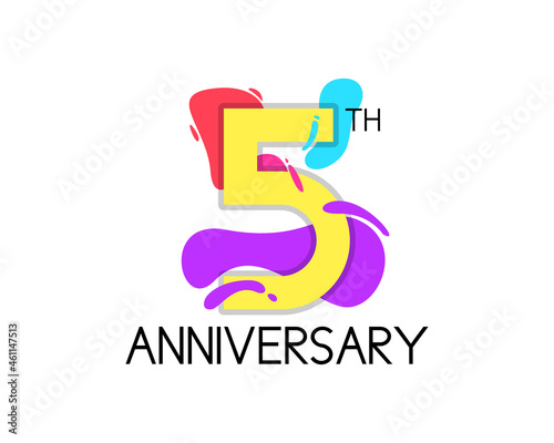 Colorful 5 year anniversary with geometric vector. 5th birthday celebration