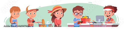 Buyers kids buying food in supermarket
