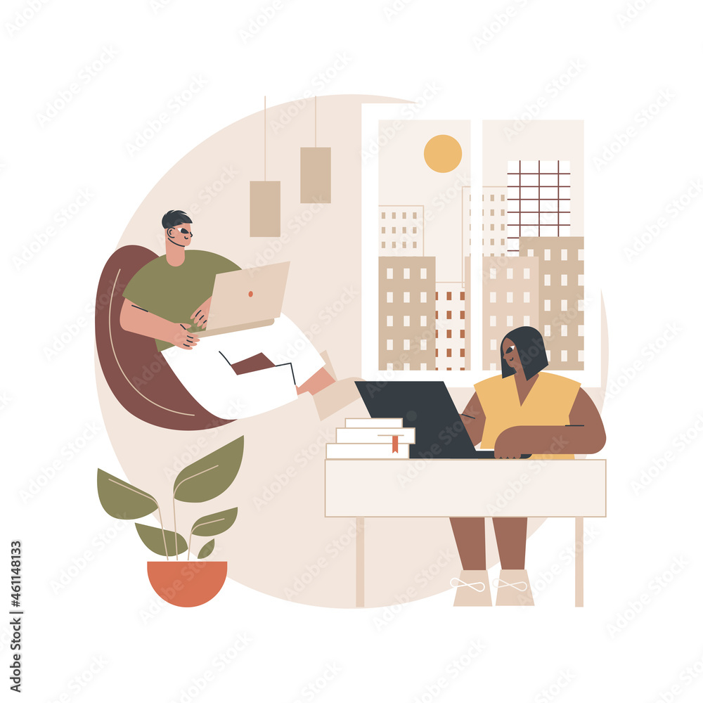 On-demand urban workspace abstract concept vector illustration. Coworking, client meeting room, business workspace, hourly rent, on-demand conference hall, urban office facility abstract metaphor.