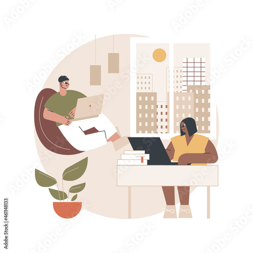 On-demand urban workspace abstract concept vector illustration. Coworking, client meeting room, business workspace, hourly rent, on-demand conference hall, urban office facility abstract metaphor.